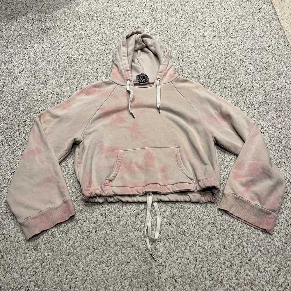 Pam & Gela Distressed Cropped Hoodie Sweatshirt M Tie Dye Loungewear Mauve
